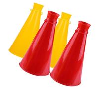 WOONEKY 4pcs Plastic Cheer Megaphones for Sports Games and Outdoor Activities Reliable Noisemakers for Cheerleading Parties and Sporting Events Easy to Use Megaphones in Yellow and Red