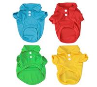 WOONEKY 4PCS Pure Color Pet Dog T Shirts Short Sleeve Summer Clothing for Small Dogs Xs Comfy Cotton Material Red and Green for Happy