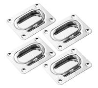 WOONEKY 4pcs Recessed Drawer Pulls Recessed Door Pull Handle Marine Metal Hardware Deck Latches Heavy Duty Stainless Steel Handle Boat Yacht Deck Door Buckle Boat Flush Hatch Locker Silver