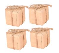 WOONEKY 4pcs Scale Retro Kraft Paper Wrapped Presents Festive Ornament Models for DIY Decor and Interactive Party Accessories