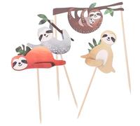 WOONEKY 4Pcs Sloth Cake Toppers Cute Dessert Insert Cards for Birthday Parties Showers and Festivals Unique Natural Paper Decor for Cakes and Cupcakes
