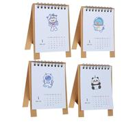 WOONEKY 4pcs Small Desk Calendar Cute Cartoon Mini Standing Flip Desktop Planner Portable Home Office Space-saving Material with Panda Dinosaur Theme
