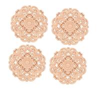 WOONEKY 4pcs Unpainted Round Wood Carved Appliques for Furniture Decoration Natural Wood Onlays for Cabinets Walls Doors and Corners Floral Pattern Embellishments for Home DIY