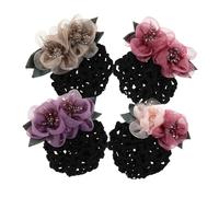 WOONEKY 4pcs Vintage Floral Hairnet for Women Breathable Mesh Hair Bun Cover with Flower Barrette for Nurses Bank Hotel Staff Comfortable Secure Fit Professional Hair Snood