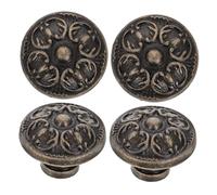 WOONEKY 4pcs Vintage Style Antique Metal Round Cabinet Pulls with Single Hole European Classical Charm Drawer Knobs for Wardrobe Cupboards and Furniture Handles