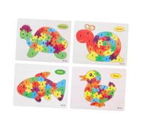 WOONEKY 4pcs Wooden Alphabet Jigsaw Puzzles with Colorful Animal Patterns Letters Educational Puzzle Games for Early Learning Eco Friendly Painted Smooth Surface