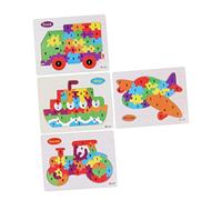 WOONEKY 4pcs Wooden Alphabet Puzzle Boards with Colorful Mechanical Patterns Letters Jigsaw Educational for Boy Girl and Eco Friendly Painted Smooth Rounded Edges for Early Learning and