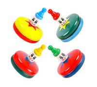 WOONEKY 4pcs Wooden Cartoon Gyroscope Manual Spin Top Plaything Party Favor Bright Colors Hand Eye Coordination Educational Fun for Boys