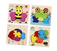 WOONEKY 4pcs Wooden Educational Puzzle for Animal Building Blocks Safe and Vibrant Learning for Color Recognition and Memory Development for Early Childhood Education