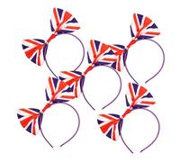 WOONEKY 4sets British Themed Party Accessory England Flag Bow Queens Headband Uk Flag Hair Band Large Bow Headband Patriotic Celebration 5pcs*4