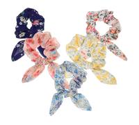 WOONEKY 5pcs Bunny Ear Scrunchies for Women and Soft Chiffon Floral Bow Hair Ties Comfortable Elastic Ponytail Holders Fun Hair Bands for Volume and Stylish Hairstyles