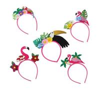 WOONEKY 5pcs Hawaiian Party Headbands with Flamingo and Palm Leaf Designs Bright Tropical Flower Hairbands for Beach Luau Festivals Comfortable and Vibrant Accessories for Women