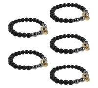 WOONEKY 5pcs Men’s Warrior Bracelet Set with Black Frosted Stone Beads and Helmet Charms, Stretch Link Bracelets Featuring Comfort Fit and Fade Resistant Design for Daily Wear