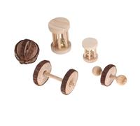WOONEKY 5pcs Natural Wooden Dumbbells Hamster Chew for Teeth Care Small Pets Parrot Guinea Pig Rabbit Rat Molar Exercise Play