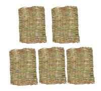WOONEKY 5Pcs Rabbit Woven Bed Mat Natural Grass Chew for Small Animals Comfortable Bedding for Bunnies Guinea Pigs and Hamsters Durable Pet Mat for Foraging and Playing