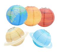 WOONEKY 5Pcs Solar System Paper Lanterns Hanging Planet Decor for Birthday Party Classroom Teaching Outer Space Theme Durable Chinese Lanterns