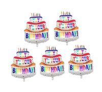WOONEKY 5Pcs Three Cake Aluminum Foil Balloons Birthday Special Inflatable Photo Props for Student Dances Outdoor Celebrations