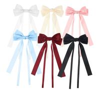 WOONEKY 6 Pcs Hair Ribbon Bows for Women and Soft Material with Long Flowing Ribbons Colorful Bow Hair Clips for Birthday Wedding and Everyday