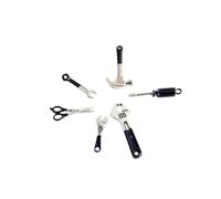 WOONEKY 6 Pcs Mini Alloy Toolbox Accessories for Dollhouse Black Miniature Hammer Wrench Portable Micro World Decor Mechanical Theme Ornaments