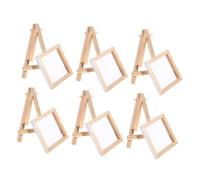 WOONEKY 6 Sets Mini Wooden Easels with Blank Canvas for DIY Painting Craft Art Display Stands for Artists Portable Multi-Function Painting Brackets for Creative Drawing