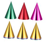 WOONEKY 60Pcs Birthday Cone Hats Metallic Shiny Party Caps with Elastic Cord for Festive Decorations Photo Props in Gold Silver Green Blue Red
