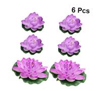 WOONEKY 6pcs Artificial Water Lilies with Lotus Leaves for Home Decor Realistic Floating Plants Amaranth Color Medium Large for Aquariums and Gardens