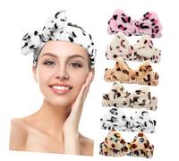WOONEKY 6pcs Leopard Print Makeup Headbands Fuzzy Spa Headbands for Face Washing Makeup Application Stylish Cozy Bowknot Hair Accessories for Women Multi Purpose Use Bathing Skincare