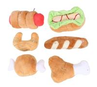 WOONEKY 6pcs Lifelike Simulation Food Pet Sound Flexible Bite-resistant Plush Dog Chew with Squeaker for Interactive Play with Cats and Dogs Random Style