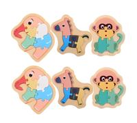 WOONEKY 6pcs Montessori Wooden Animal Puzzle Elephant Monkey Horse Shape Matching Learning Boosts Fine Motor Skills Spatial Imagination Critical Thinking Development