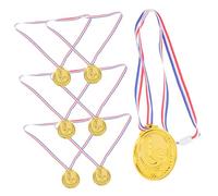 WOONEKY 6pcs Portable Champion Medals with Ribbon Lightweight Plastic Sports Award Accessories for Football Party Reward and Celebration Props