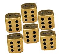 WOONEKY 6Pcs Solid Brass Game Playing Dice Set, Small Vintage Style Rounded Corner Metal Dice Props for Board Games, Bar Decor and Carnival Accessories in Antique Finish