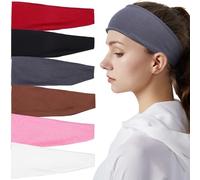 WOONEKY 6pcs Stretchy Athletic Headbands for Workout and Yoga, Moisture Wicking Cotton Material, High Elasticity Unisex Sports Headbands in Assorted Colours for Cycling and Fitness
