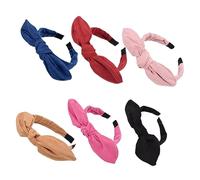 WOONEKY 6pcs Wide Cloth Hair Hoops Knot Bunny Ears Headbands for Women Girls Solid Color Plush Hair Accessories in Black Navy Fuchsia Smoky Pink Burgundy Coffee