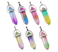 WOONEKY 7Pcs Gradient Color Glass Hexagonal Double Pointed Pendants for Necklace DIY Jewelry Making Accessories Birthday Gift for Grandma