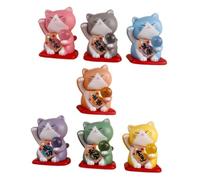 WOONEKY 7pcs Miniature Lucky Cat Figurines Micro Landscape Decoration Cute Fortune Cat for Dollhouse Garden Car Ornament