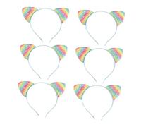 WOONEKY 8pcs Fur Headband Cat Ears Hairband Glitter Rainbow Cat Ear Headband for Women Girls Boys and Girls Cosplay Photo Shoot Accessory