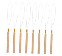 WOONEKY 8pcs Hair Extension Needle Tools Set with Ergonomic Wooden Handles Quick Bead Threader for Braiding and Wig Styling Lightweight Portable Crochet Ring Device for Micro Rings and