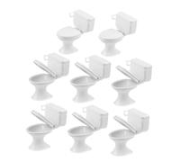 WOONEKY 8pcs White Plastic Dollhouse Toilet Set 1:12 Scale Miniature Bathroom Accessories Pretend Play Doll House Furniture Lifelike Mini Toilet Model