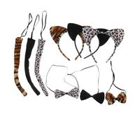WOONEKY 9pcs Animal Ear Headband with Bow Ties and Tails for Cartoon Costume Accessories for Halloween Cosplay Party Includes Tiger Stripe Black White Leopard Prints
