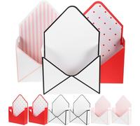 WOONEKY 9pcs Foldable Flower Envelope Boxes Set with Red Polka Dot, Black White Polka Dot, White Pink Stripe Patterns for Floral Storage and Bouquet Packaging