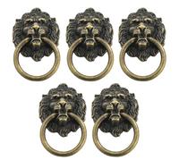 WOONEKY Antique Bronze Lion Head Pull Handles 5Pcs Zinc Alloy Cabinet Knobs for Furniture and Home Door Use