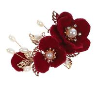 WOONEKY Antique Red Camellia Flower Hair Clip Vintage Side Barrette Classic Chinese Hair Accessory for Women Elegant Retro Style for Weddings and Everyday Wear