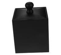 WOONEKY Black Resin Cotton Pad Storage Box with Lid, Space Saving Organizer Container for Cotton Swabs, Toothpicks and Small Accessories, Creative Look Storage Case for Home Daily Use