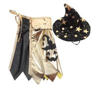 WOONEKY Black Star Cat Wizard Costume with Adjustable Hat and Cloak Soft Pet Halloween Outfit for Cats and Small Animals Complete Magical Cloak for Cosplay and Party Fun