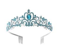 WOONEKY Blue Rhinestone Crown Tiara Headpiece for Bride Large Elegant Alloy Pearl Crystal Wedding Decor for Women Party Banquet Photo