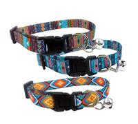 WOONEKY Boho Style Cat Collar Bell Decorative Puppy Collar 3 Pack Lightweight Comfortable Festival Party Accessory