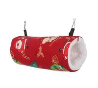 WOONEKY Christmas Plush Small Animal Tunnel Bed Soft Cozy Hideout for Hamsters Rabbits Guinea Pigs and Kittens Collapsible Pet Nest with Festive Design for Comfortable Rest and Play