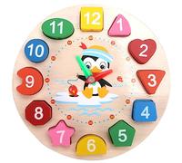 WOONEKY Clock Cartoon Penguin Puzzle for Educational Teaching Tool to Help Learn to Tell and Recognize Shapes