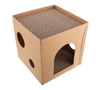 WOONEKY Corrugated Cardboard Cat Scratch House Square Nest with Scratching Surface Safe and Minimalist Design for Indoor Cats Pet Lounger Bed