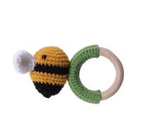 WOONEKY Creative Handmade Wooden Bee Rattle for Boy Girl Soft Knitted Plaything Early Sound Educational for Hand-Eye Coordination and Sensory Development Safe Materials